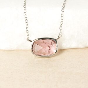 Silver Light Pink Tourmaline Sideway Necklace, Horizontal Pendant, Choose Your Setting