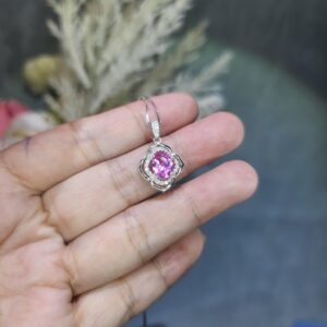 Small Pink Tourmaline Necklace- Sterling Silver Gemstone Flower Of Life Pendant - Oval 2 Ct Pink Tourmaline Jewelry #996