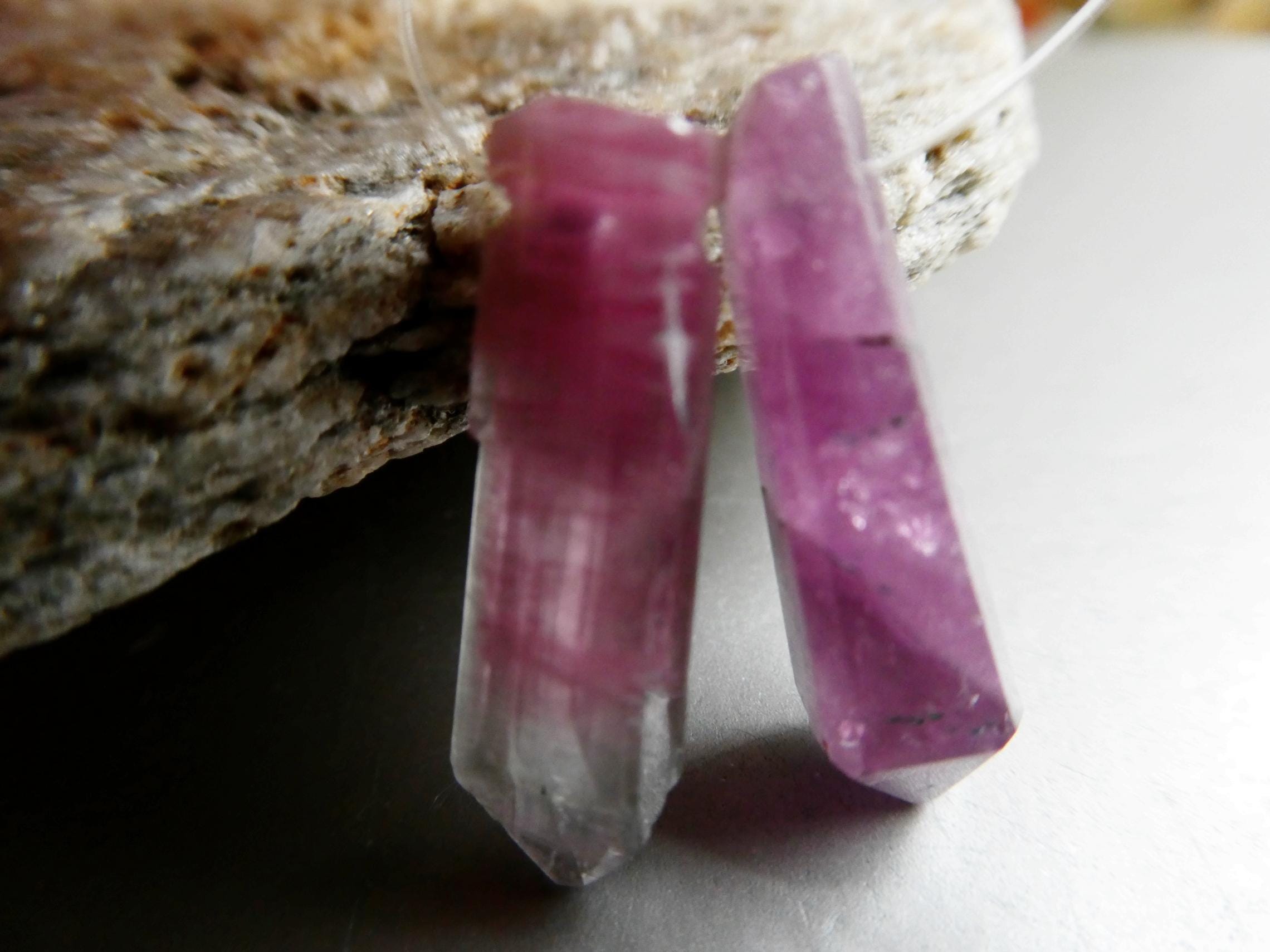 Watermelon Tourmaline Terminated Point Beads -22mm Fits 1mm Cord-2 Pcs-jewelry Making-pendant Natural Craft Beads