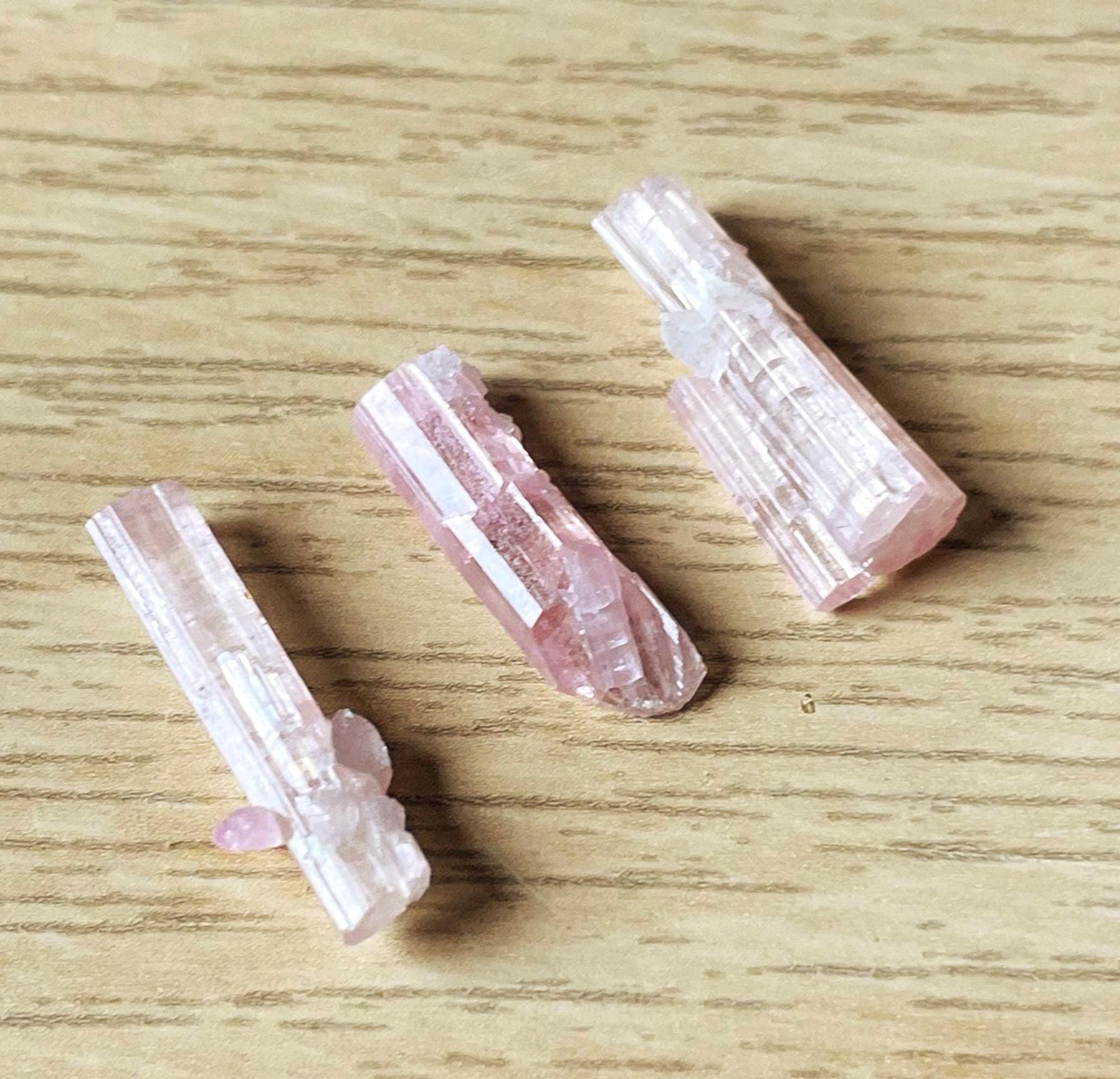 Gemmy Pink Tourmaline Crystal Sticks (3.7g) Raw Pink Tourmaline Bars Rough Stones Etched Natural Gemstones Pakistan