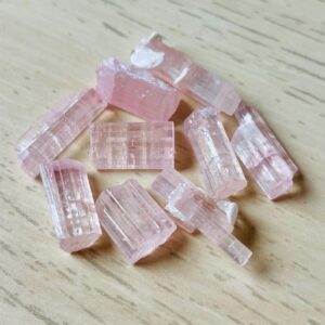 Gemmy Pink Tourmaline Crystals (6.80G) 9 PCS Raw Pink Tourmaline Bars AA Sticks Tourmaline Bars Rough Stone Etched Natural Gemstones