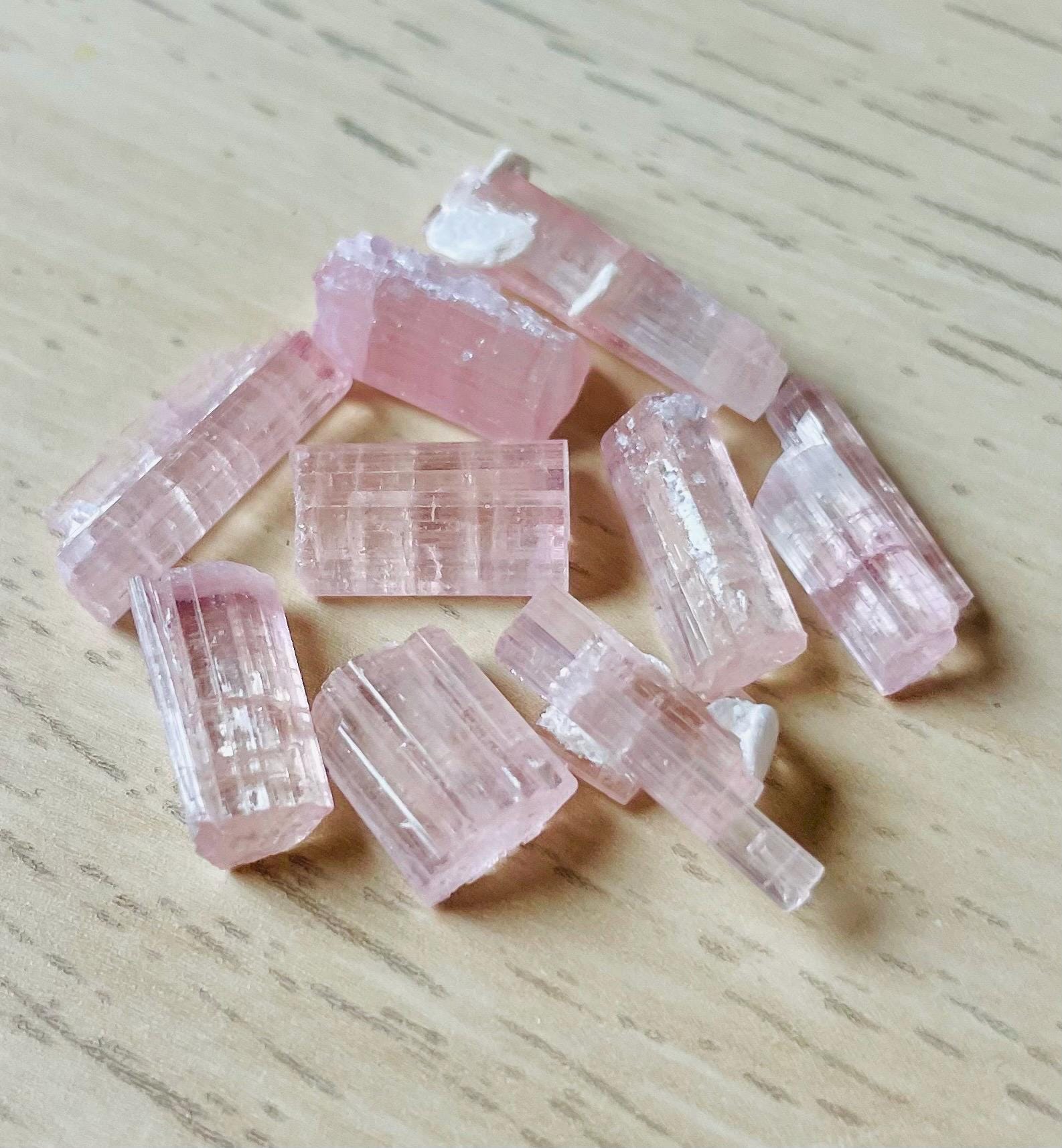 Gemmy Pink Tourmaline Crystals (6.80g) 9 Pcs Raw Pink Tourmaline Bars Aa Sticks Tourmaline Bars Rough Stone Etched Natural Gemstones