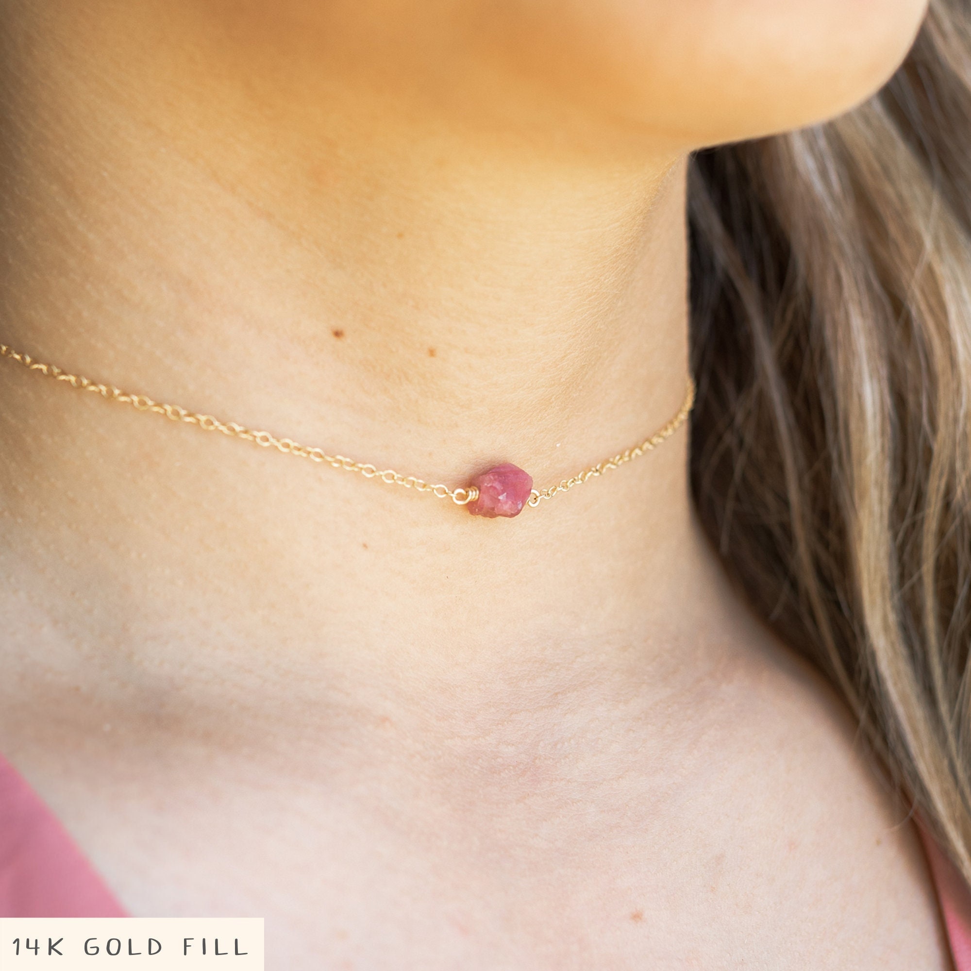 Raw Pink Tourmaline Nugget Choker – Genuine Gemstone Jewelry