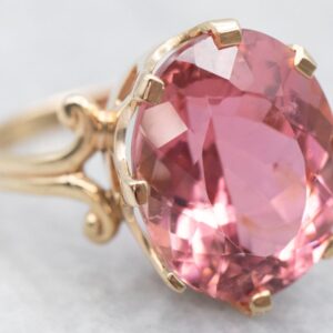 14K Yellow Gold Pink Tourmaline Solitaire Cocktail Ring 14K Yellow Gold Pink Tourmaline Solitaire Cocktail Ring