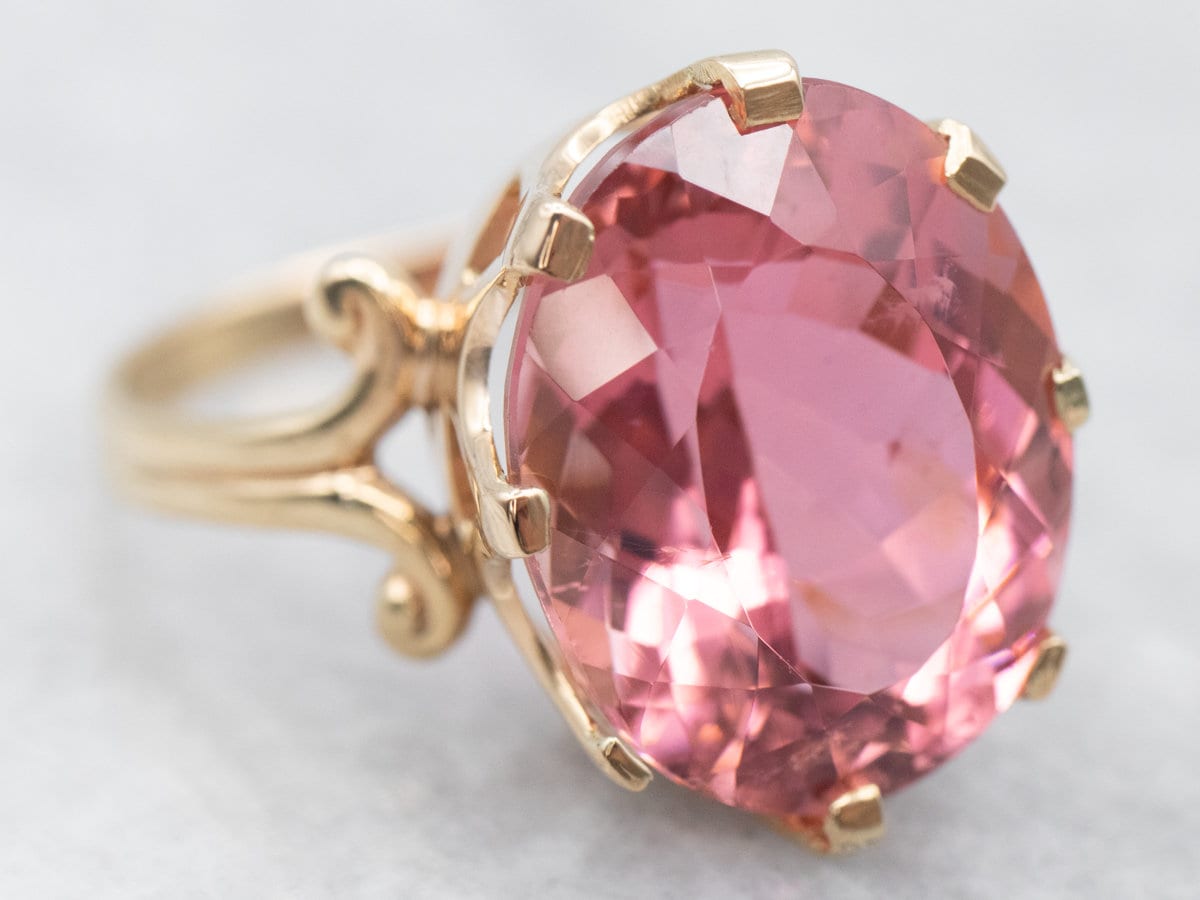 14k Yellow Gold Pink Tourmaline Solitaire Cocktail Ring