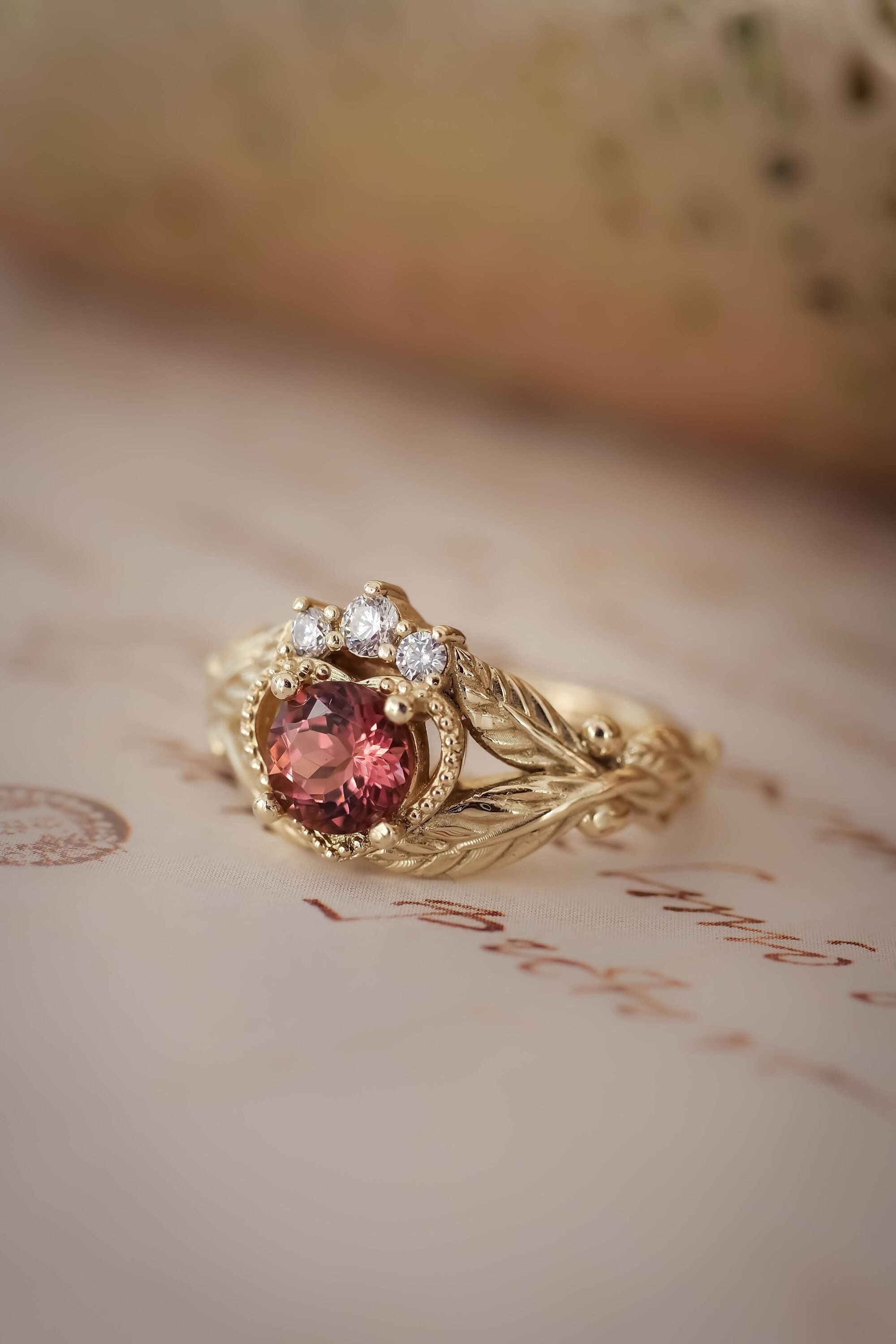 Pink Tourmaline Engagement Ring, Celtic Style Ring