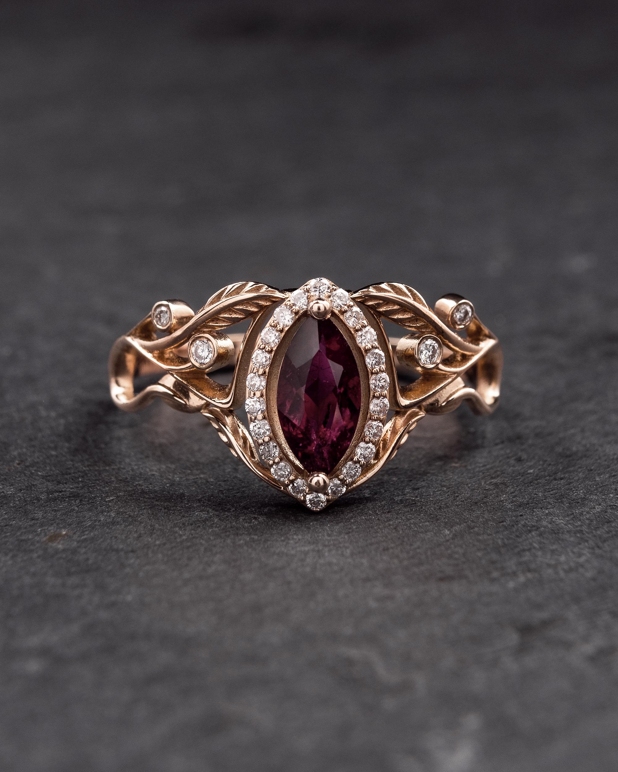 Pink Tourmaline Engagement Ring, Gothic Proposal Ring