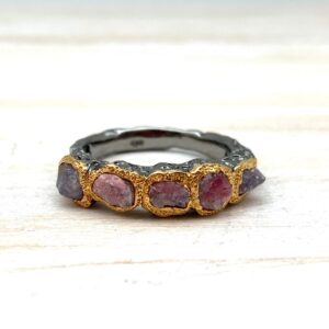Pink Tourmaline Gold And Silver Ring Size 8 / Natural Raw Pink Tourmaline Gold And Black Silver Ring / 925 Sterling Silver 18k Gold 3 Micron Pink Tourmaline Gold And Silver Ring Size 8 / Natural Raw Pink Tourmaline Gold And Black Silver Ring / 925 Sterling Silver 18k Gold 3 Micron