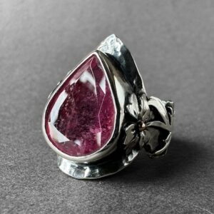 Gorgeous Natural Rubellite Statement Silver Ring, Art Nouveau Pink Tourmaline Ring, Father's Special Collection Piece, Flower Design Jewelry Gorgeous Natural Rubellite Statement Silver Ring, Art Nouveau Pink Tourmaline Ring, Father's Special Collection Piece, Flower Design Jewelry