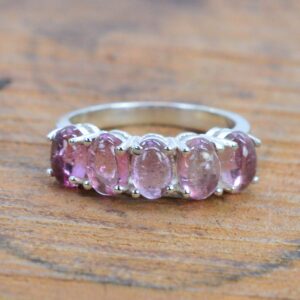 Handmade 925 Sterling Silver Pink Tourmaline 5-stone Ring Handmade 925 Sterling Silver Pink Tourmaline 5-stone Ring