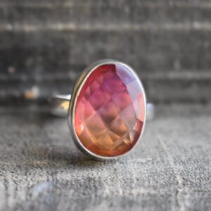 Oval Rainbow Pink Tourmaline Ring, 925 Silver Ring (15x11mm) Oval Rainbow Pink Tourmaline Ring, 925 Silver Ring (15x11mm)