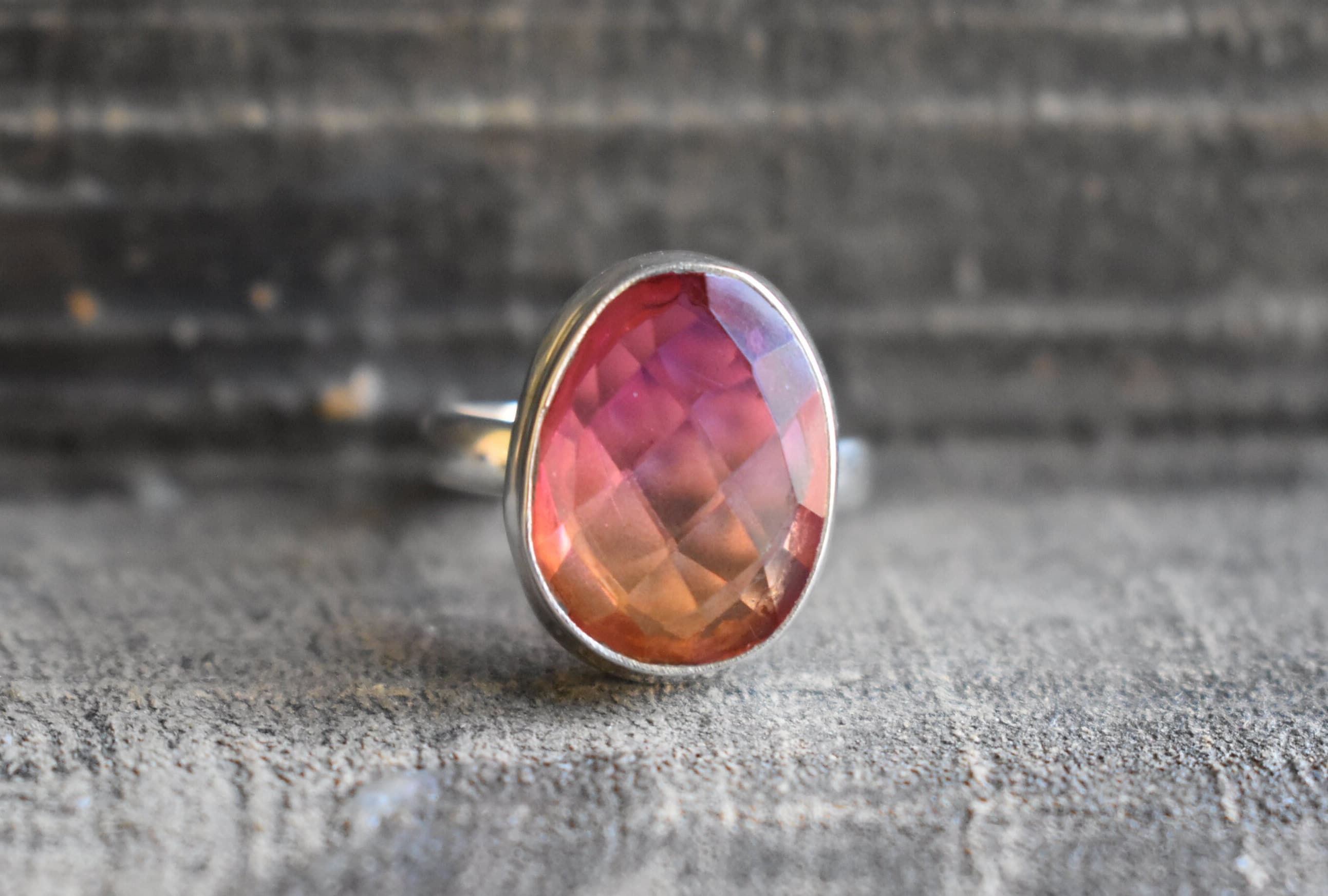 Oval Rainbow Pink Tourmaline Ring, 925 Silver Ring (15x11mm)