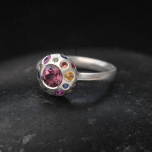 Pink Tourmaline Ring, Rainbow Colour Cluster Ring, Gift For Them Pink Tourmaline Ring, Rainbow Colour Cluster Ring, Gift For Them