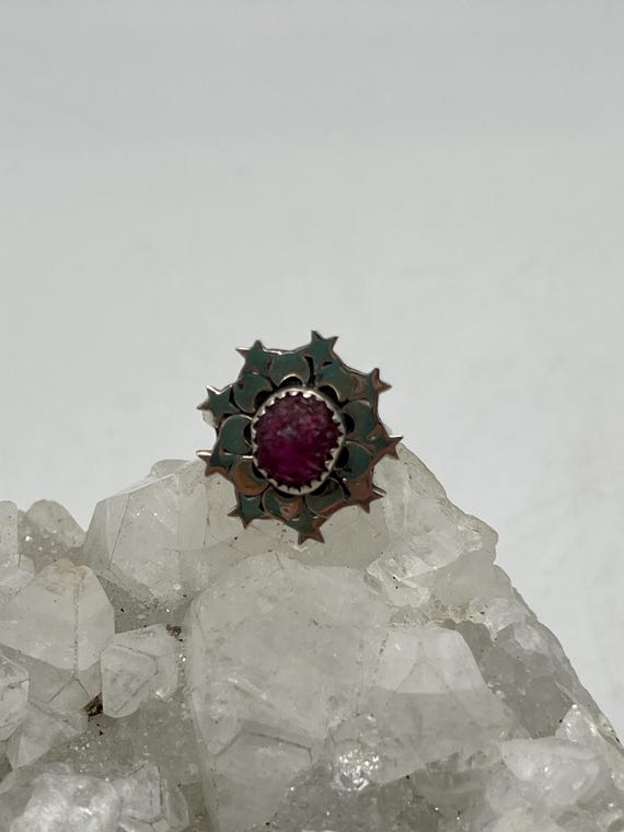 Rough Pink Tourmaline Celestial Ring, Size 7