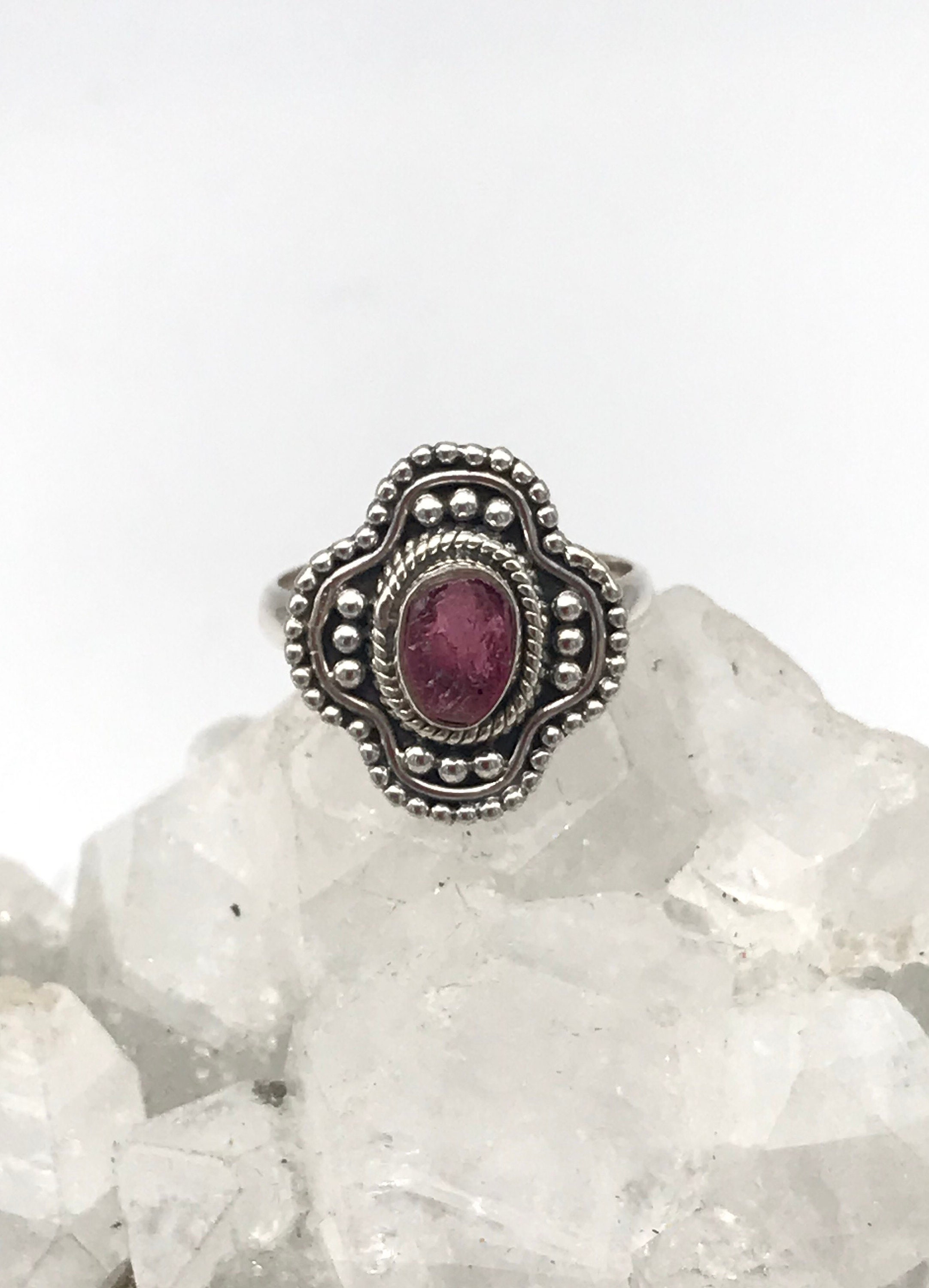 Rough Pink Tourmaline Ring, Size 6