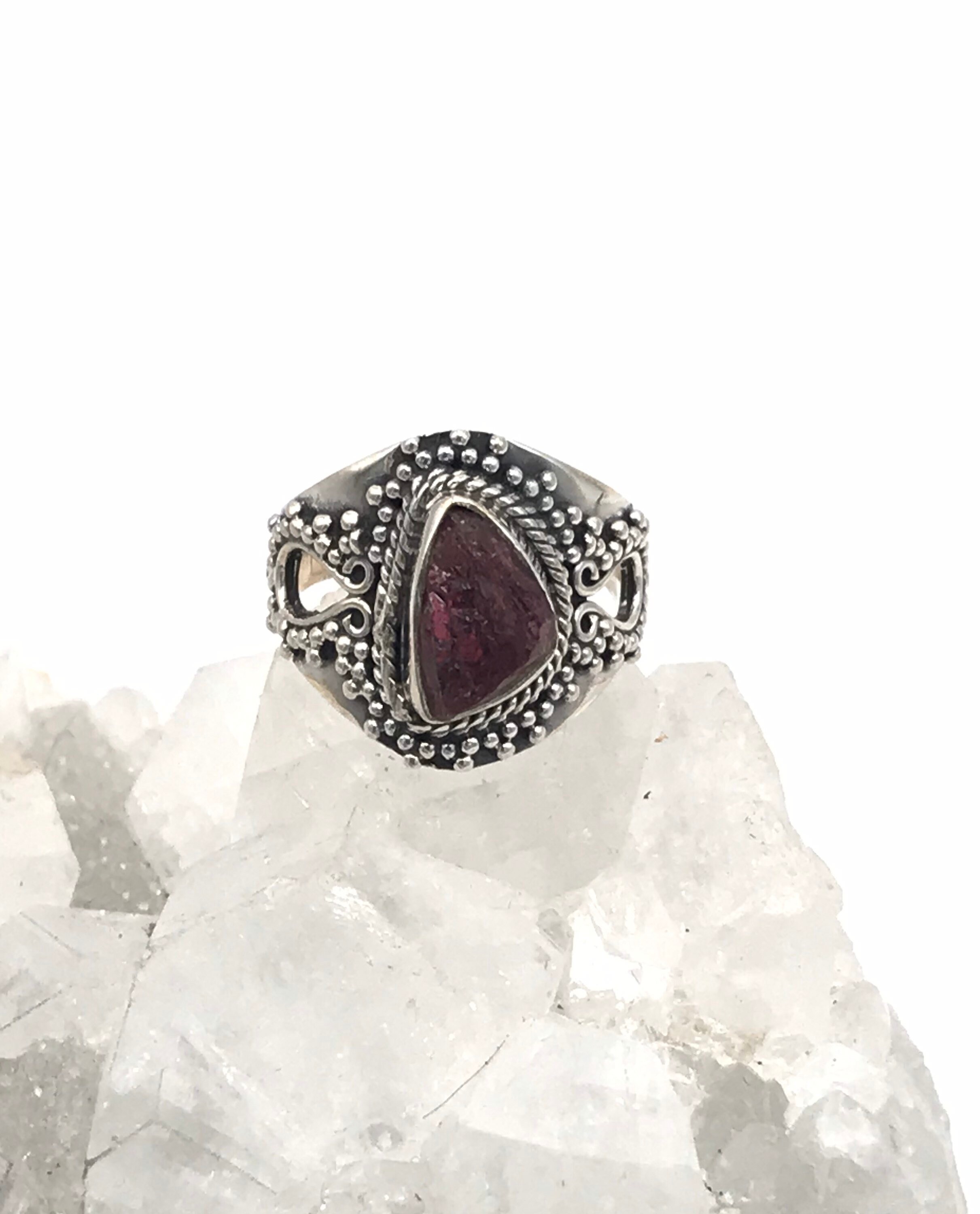 Rough Pink Tourmaline Ring Size 6