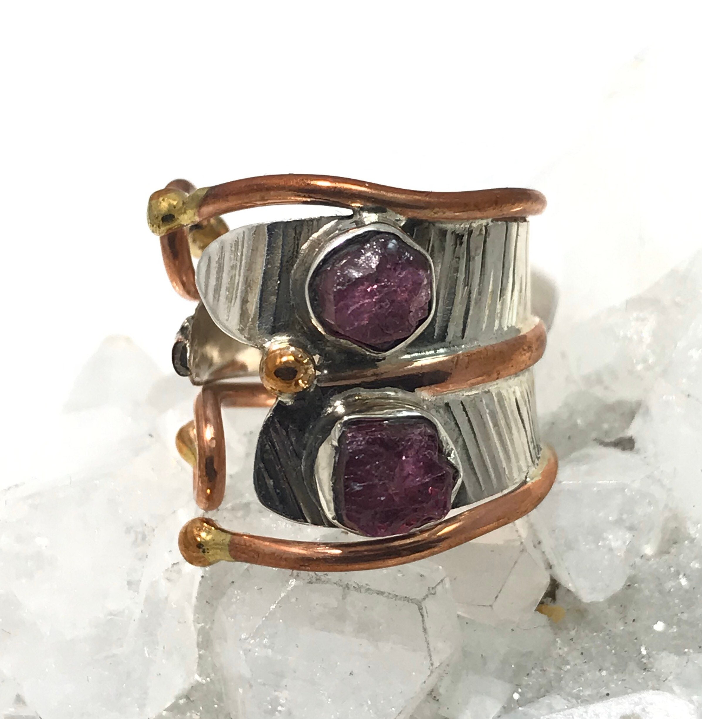 Rough Pink Tourmaline Ring, Size 7 1/2-adjustable
