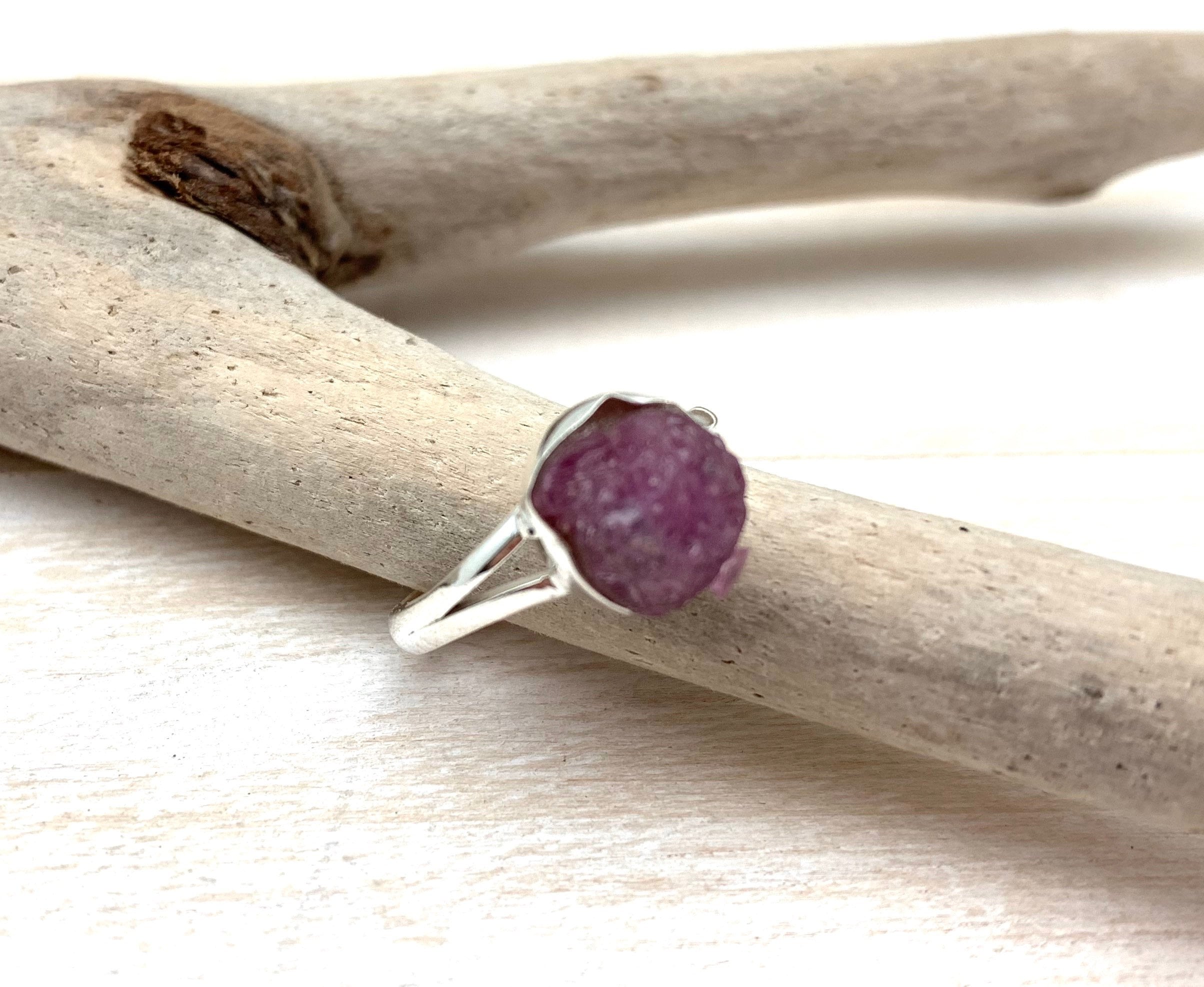 Raw Pink Tourmaline Ring, Sterling Silver, Size 8