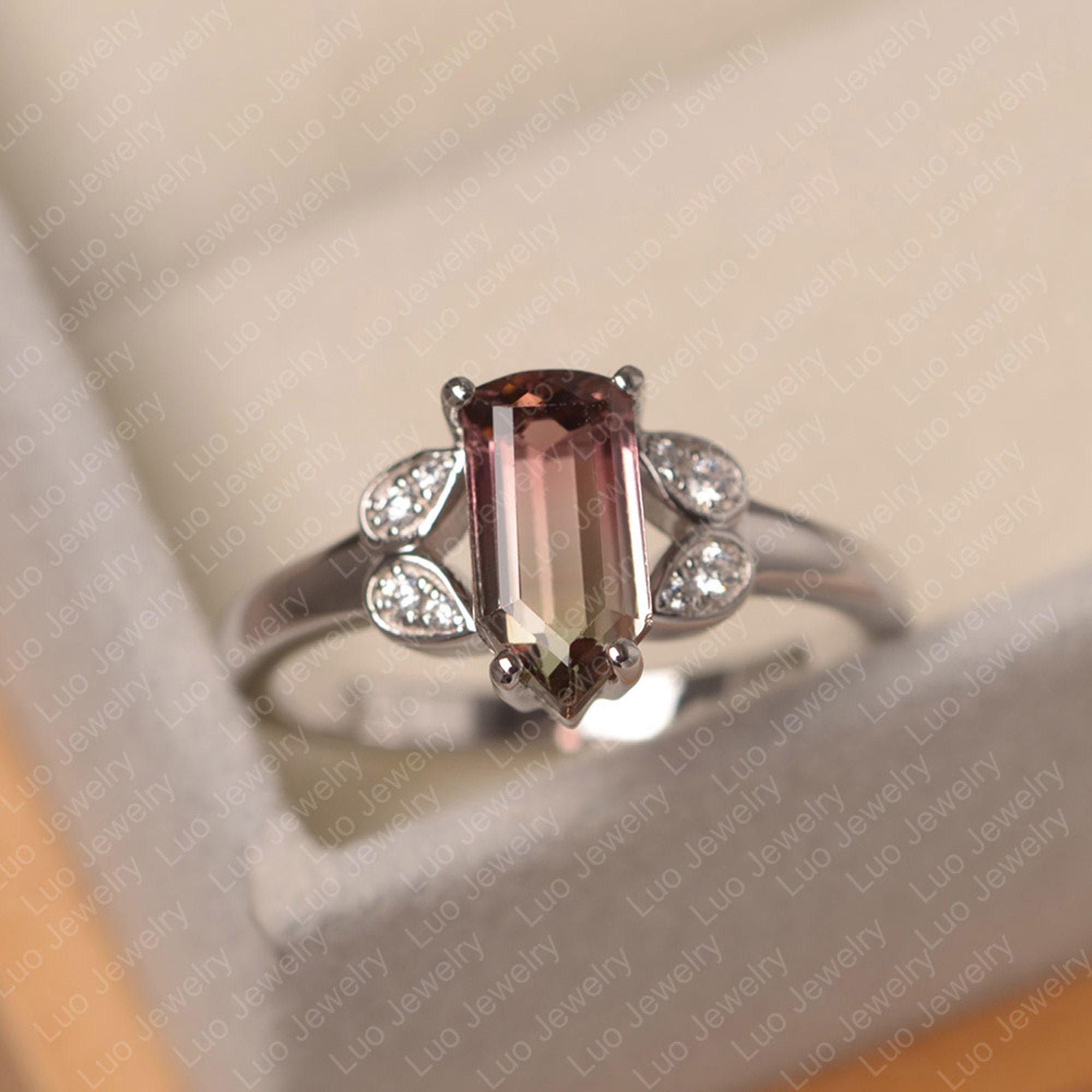 Pink Tourmaline Ring, Special Cut October Birthstone, Sterling Silver Engagement Ring For Women