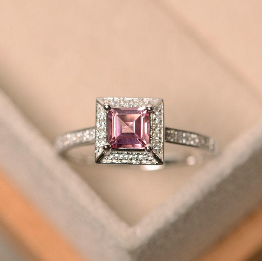 Pink Tourmaline Ring, Square Cut Ring, Tourmaline Ring, Natural Tourmaline Ring