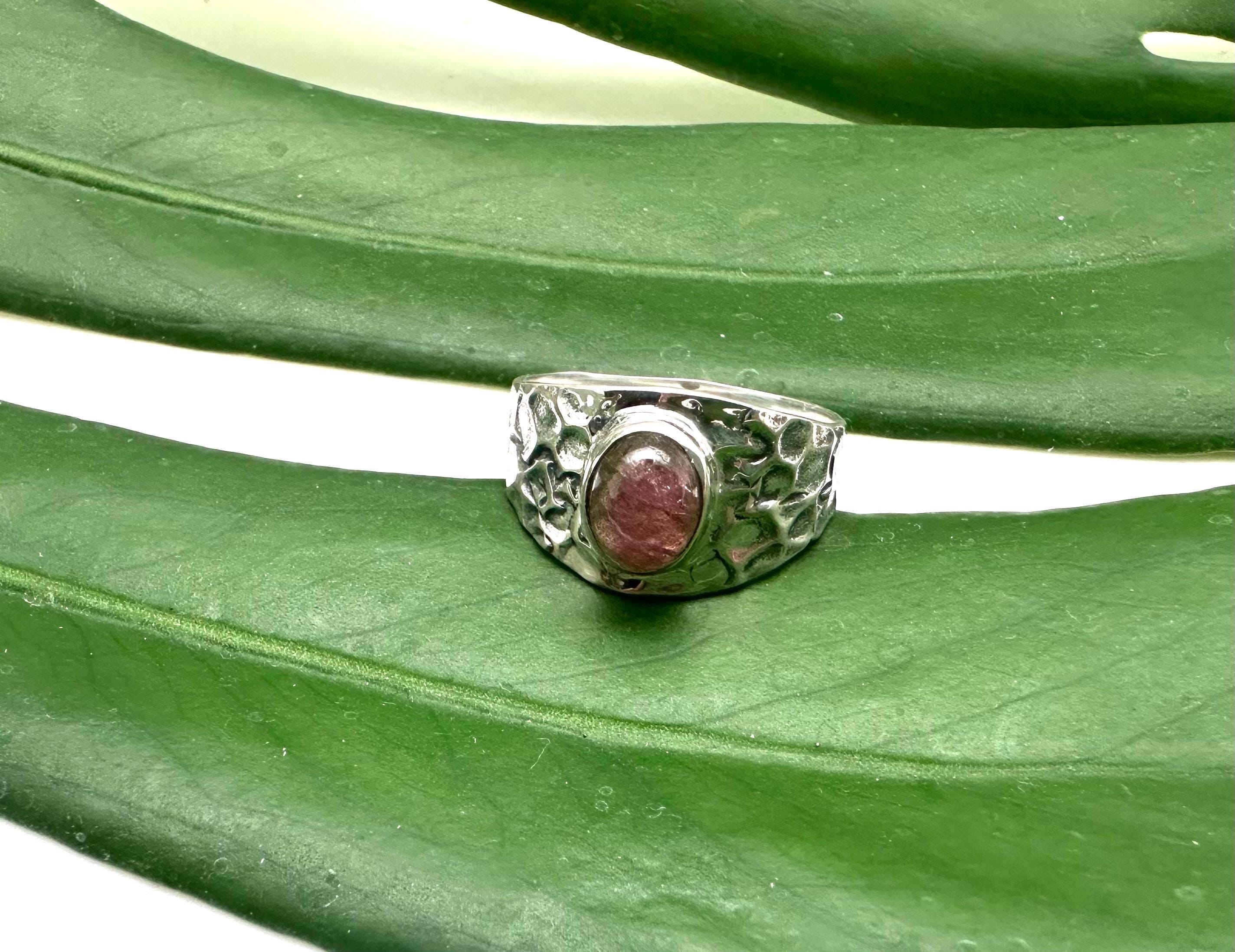 Pink Tourmaline Sterling Silver Ring, Natural Gemstone (size 9)