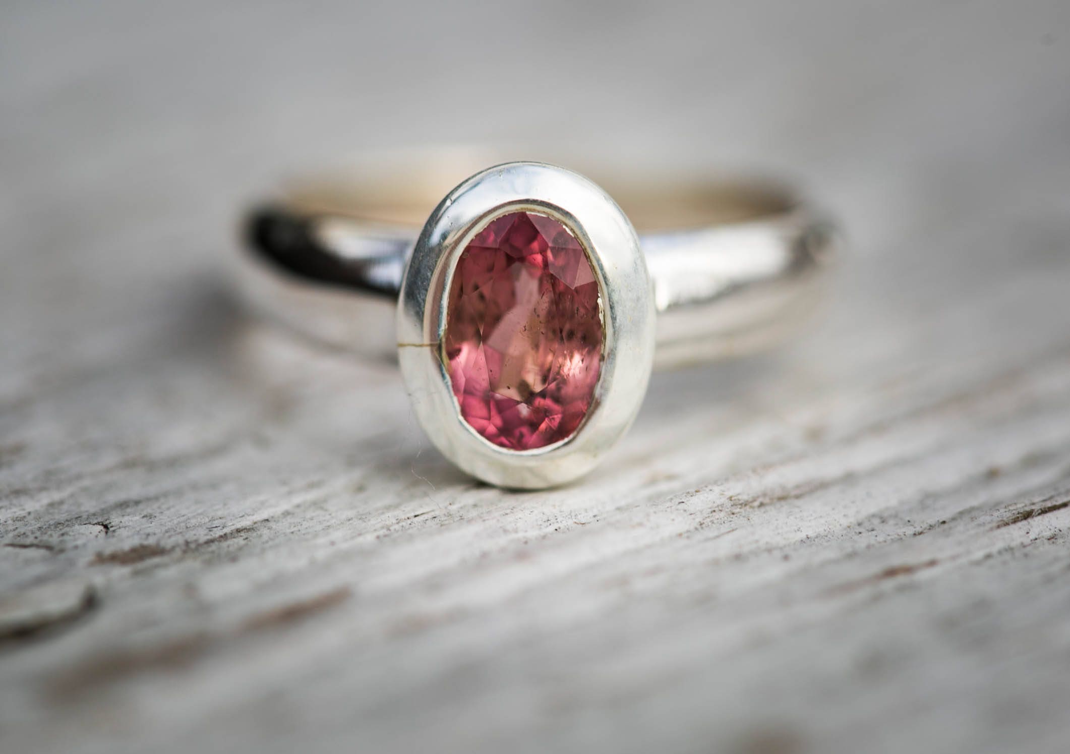 Pink Tourmaline Sterling Silver Ring - Size 8, Natural Gemstone