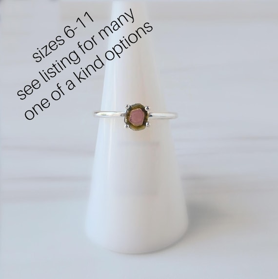 Watermelon Tourmaline Rings Sterling Silver • Green And Pink Tourmaline • October Birthstone • Raw Tourmaline Rings • Birthday Gift