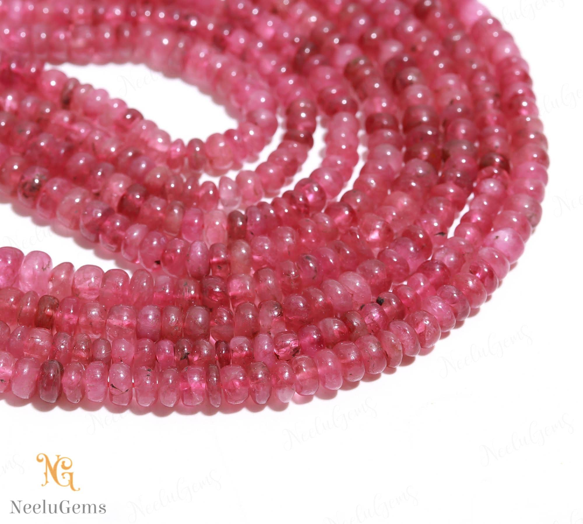 Aaa+ Pink Tourmaline Smooth Rondelle Beads,3-5 Mm Natural Tourmaline Indian Cut Beads,15" Loose Gemstone Beads For Handmade Jewelry