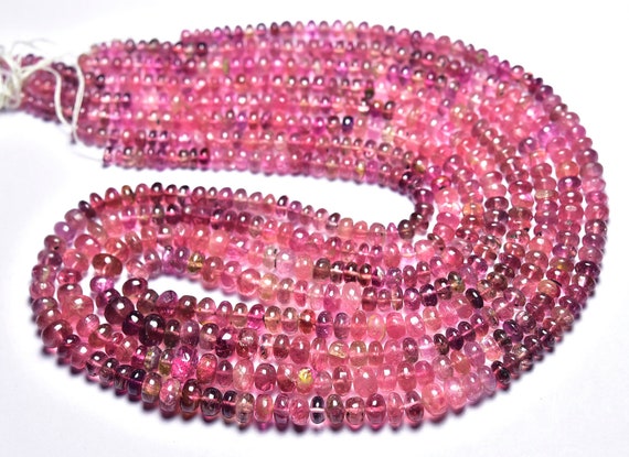 High Quality Pink Tourmaline Rondelle Beads - 14 Inches - Natural Smooth Shaded Pink Tourmaline Rondelle Strand - Size Is 3.5 - 6 Mm #654 High Quality Pink Tourmaline Rondelle Beads - 14 Inches - Natural Smooth Shaded Pink Tourmaline Rondelle Strand - Size Is 3.5 - 6 Mm #654