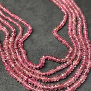 Natural Pink Tourmaline Shaded Smooth Rondelle Button Shape Beads 3.5-4 Mm High Quality Beads 15 Inches Gemstone Beads For Jewelry Making