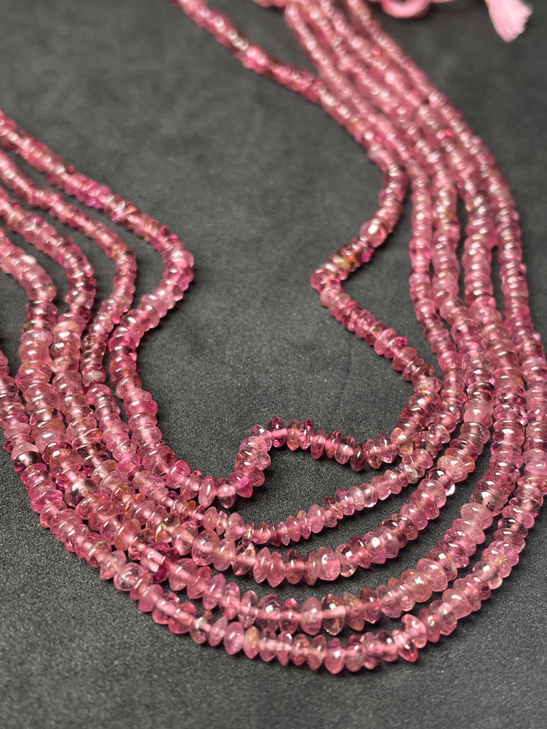 Natural Pink Tourmaline Shaded Smooth Rondelle Button Shape Beads 3.5-4 Mm High Quality Beads 15 Inches Gemstone Beads For Jewelry Making