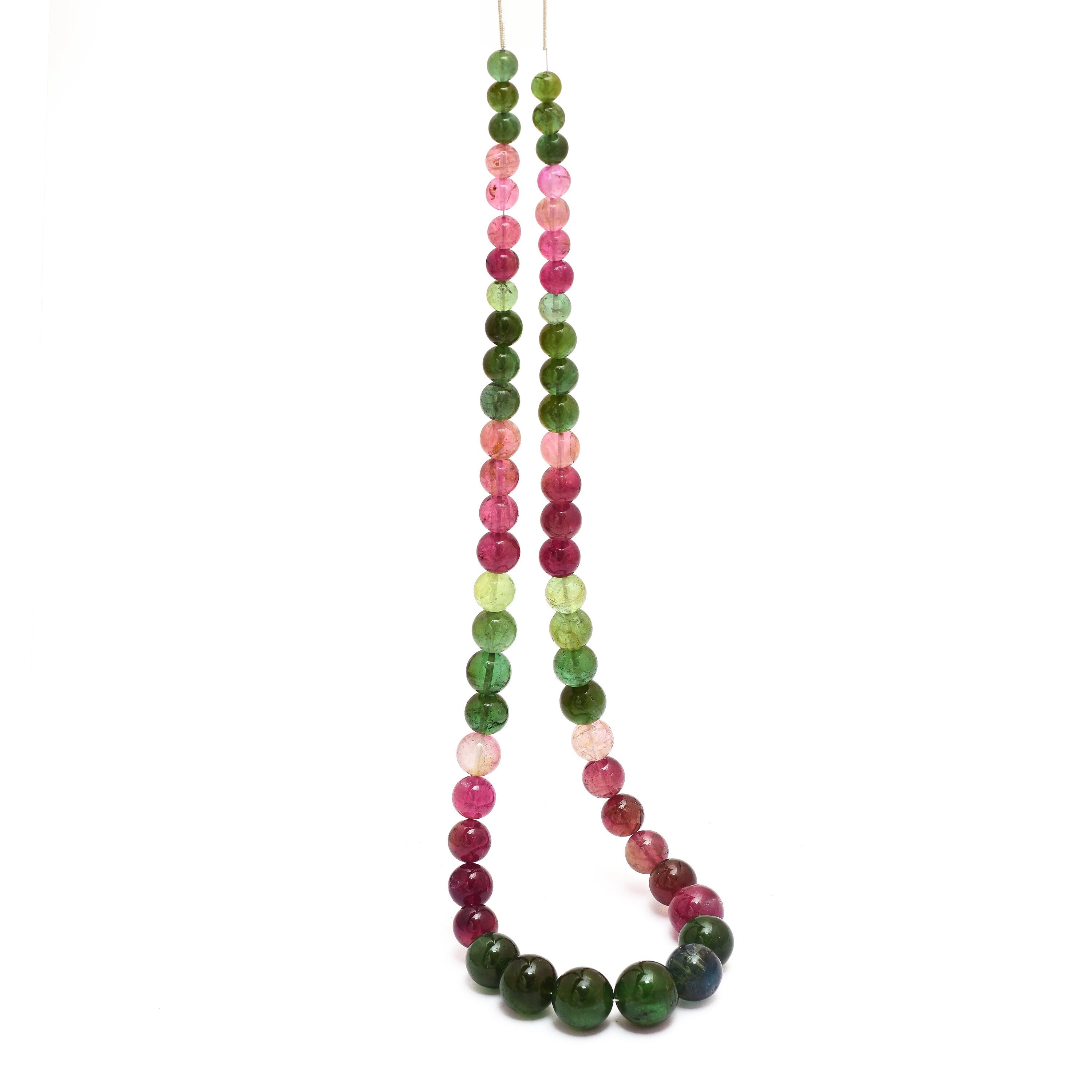 6mm-13mm Green / Pink Tourmaline Big Size Smooth Round Beads | 18inch Strand | Aaa+ Multi Tourmaline Precious Gemstone Loose Sphere Balls