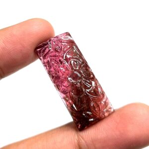 Pink Tourmaline Carving: 30.46 Ct Baguette Gemstone For Jewelry