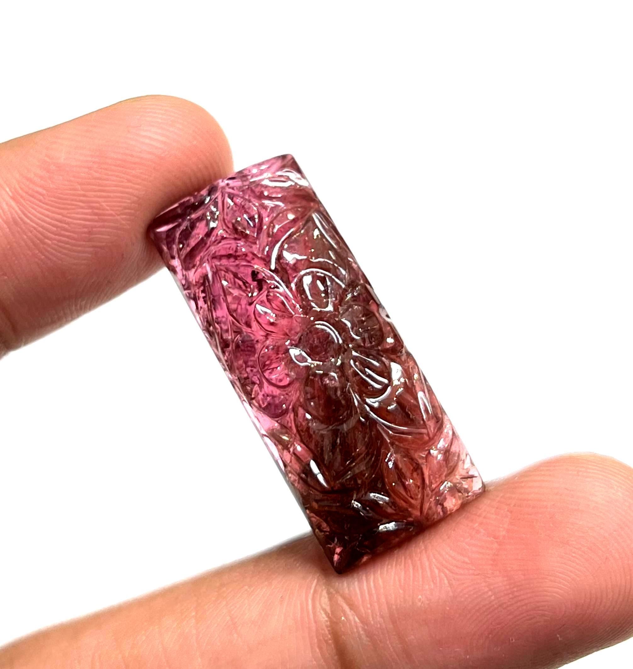 Pink Tourmaline Carving: 30.46 Ct Baguette Gemstone For Jewelry