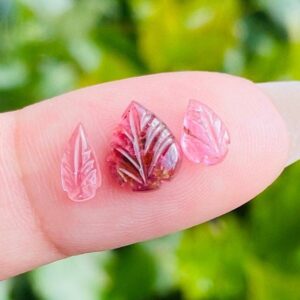 Pink Tourmaline Crystal Leaves: Carved Gemstone Charms (3 Pcs)