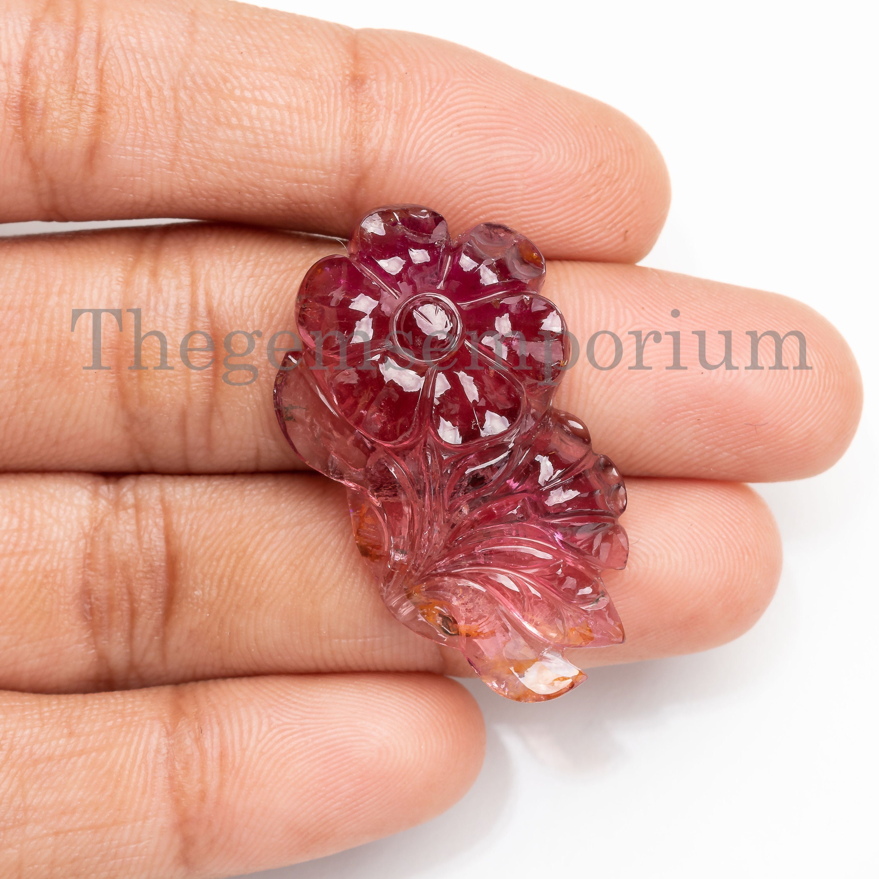 Pink Tourmaline Flower Gemstone Carving | 19x34mm Loose Crystal Pink Tourmaline Flower Gemstone Carving | 19x34mm Loose Crystal