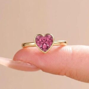 Heart Pink Tourmaline Ring 925 Sterling Silver Gold Plated Ring Gift For Her