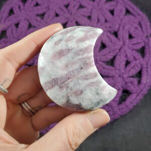 Pink Tourmaline in White Albite Moon Shaped Crystal Stones Starseed Crystals Polished carving carved shape rock moonchild moon