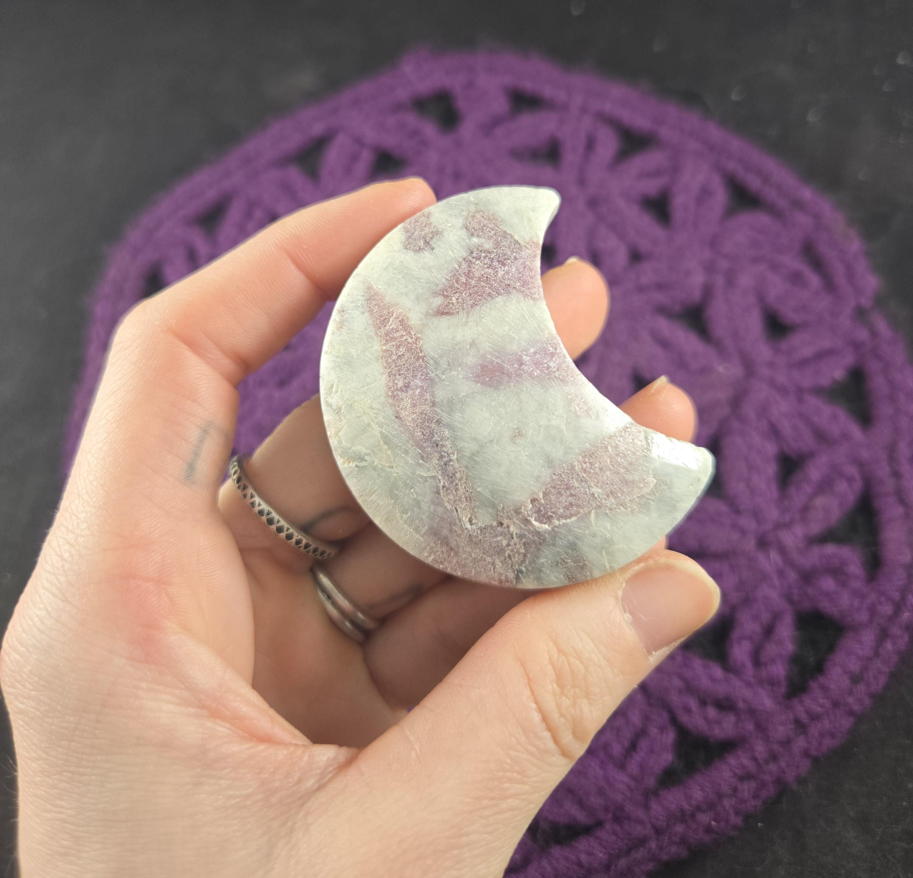 Pink Tourmaline In White Albite Moon Shaped Crystal Stones Starseed Crystals Polished Carving Carved Shape Rock Moonchild Moon