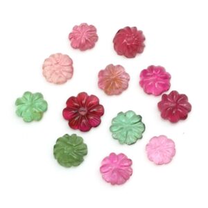 Multi Tourmaline Flower Carving Loose Gemstone, 8x8 mm To 10.5x11 mm, Natural Pink Tourmaline Flower Carving Gemstone Set of (12 Pieces)