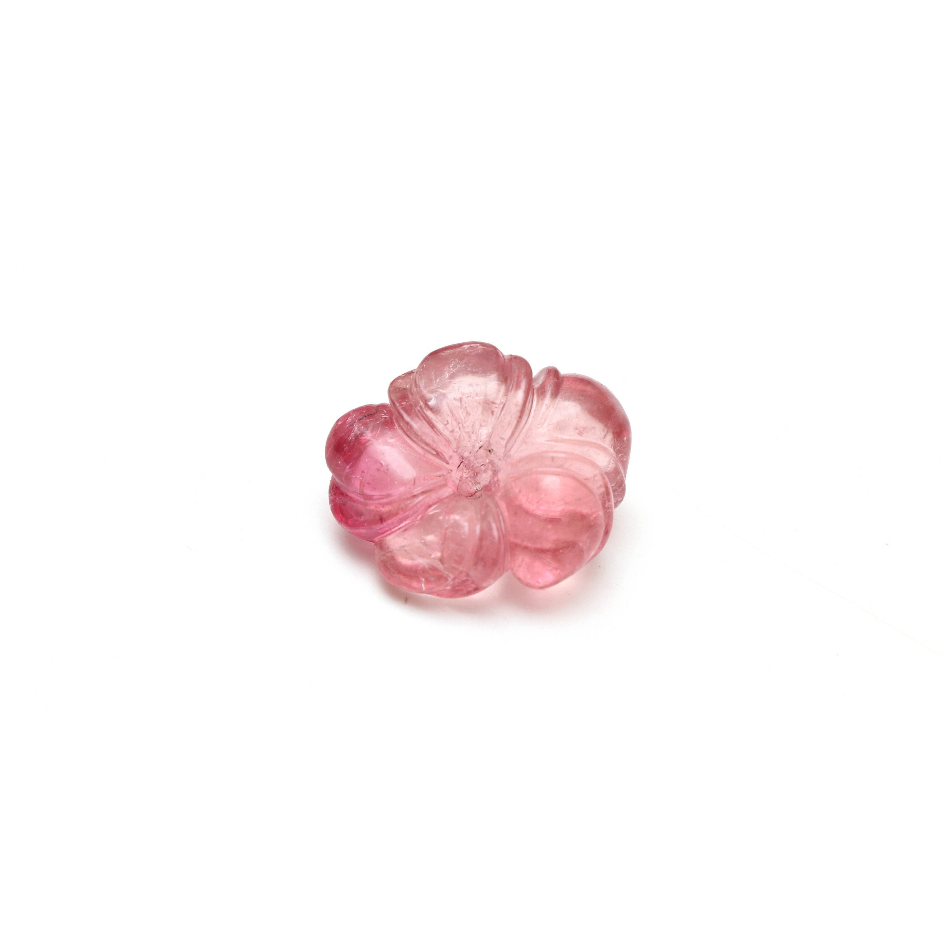 Natural Tourmaline Flower Carving Loose Gemstone - 18x21 Mm- Pink Tourmaline Flower Carving Smooth Gemstone, 1 Piece