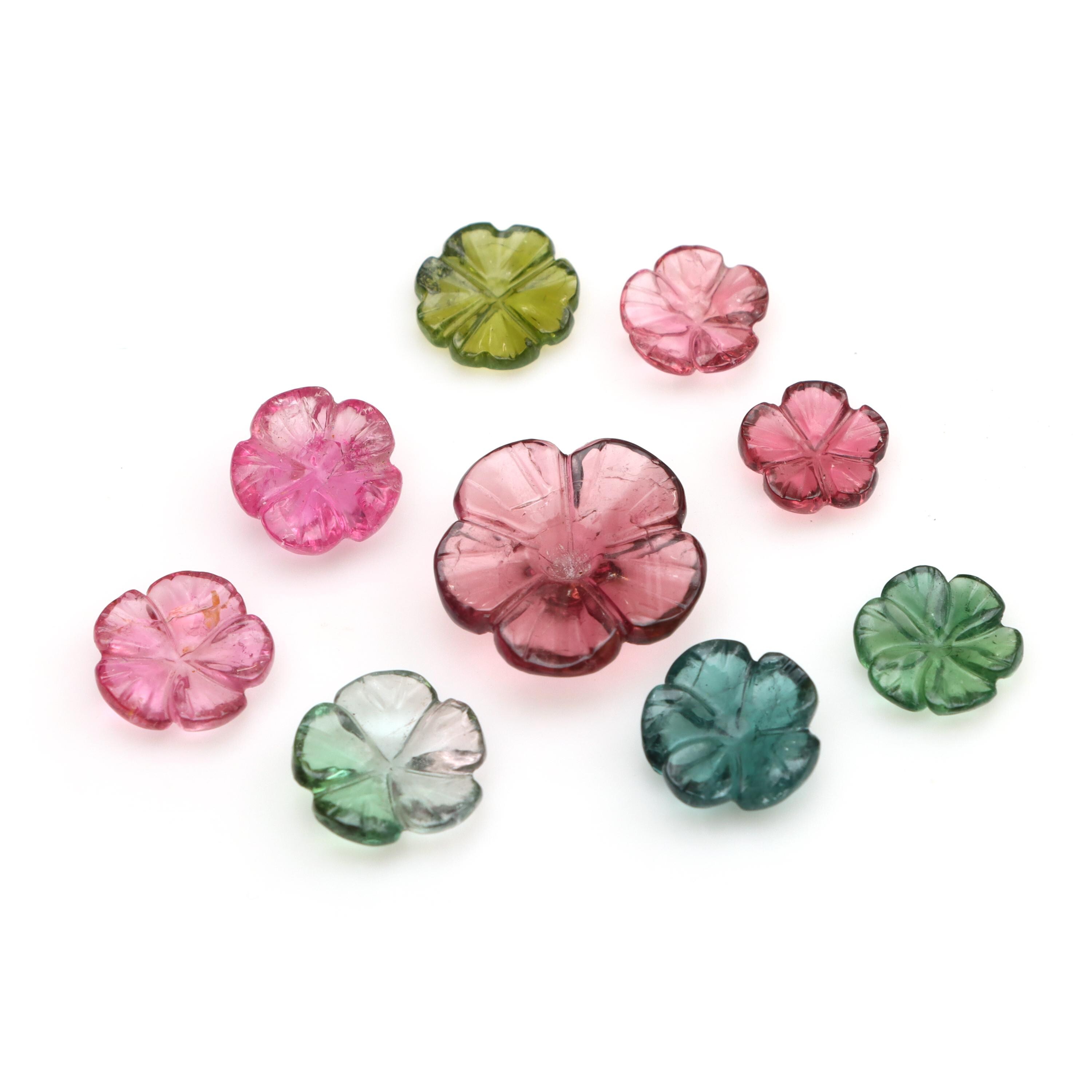 Natural Multi Tourmaline Flower Carving Loose Gemstone, 9x9 Mm To 16x16 Mm, Pink Tourmaline Jewelry Making Loose Gemstone Set Of (9 Pieces) Natural Multi Tourmaline Flower Carving Loose Gemstone, 9x9 Mm To 16x16 Mm, Pink Tourmaline Jewelry Making Loose Gemstone Set Of (9 Pieces)