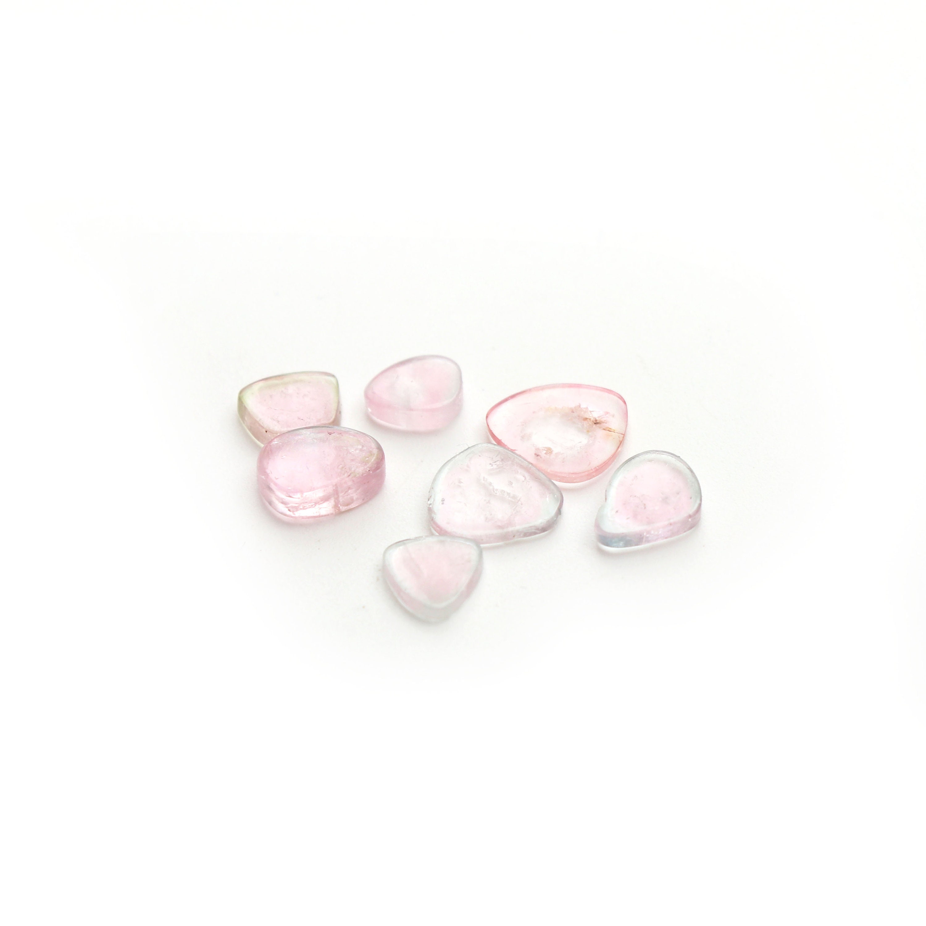 Natural Pink Tourmaline Smooth Slice Loose Gemstone, 6x7 Mm To 9x9.5 Mm, Tourmaline Slice Jewelry Making Gemstone, Set Of 7 Pieces
