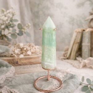 Pistachio Calcite Crystal Tower | Mint Green Banded Polished Mineral Home Decor Countryside Accent