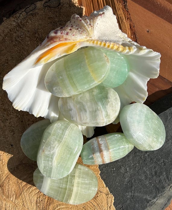 Pistachio Calcite Rough Cut Crystal Palm Stone Green You Pick