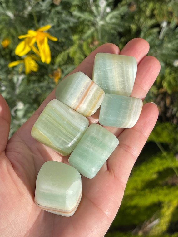 Pistachio Calcite Tumbles | Sea Foam Blue-green Crystals | Aqua Tumbles
