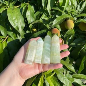 Pistachio Green Banded Calcite Tower Wand Point