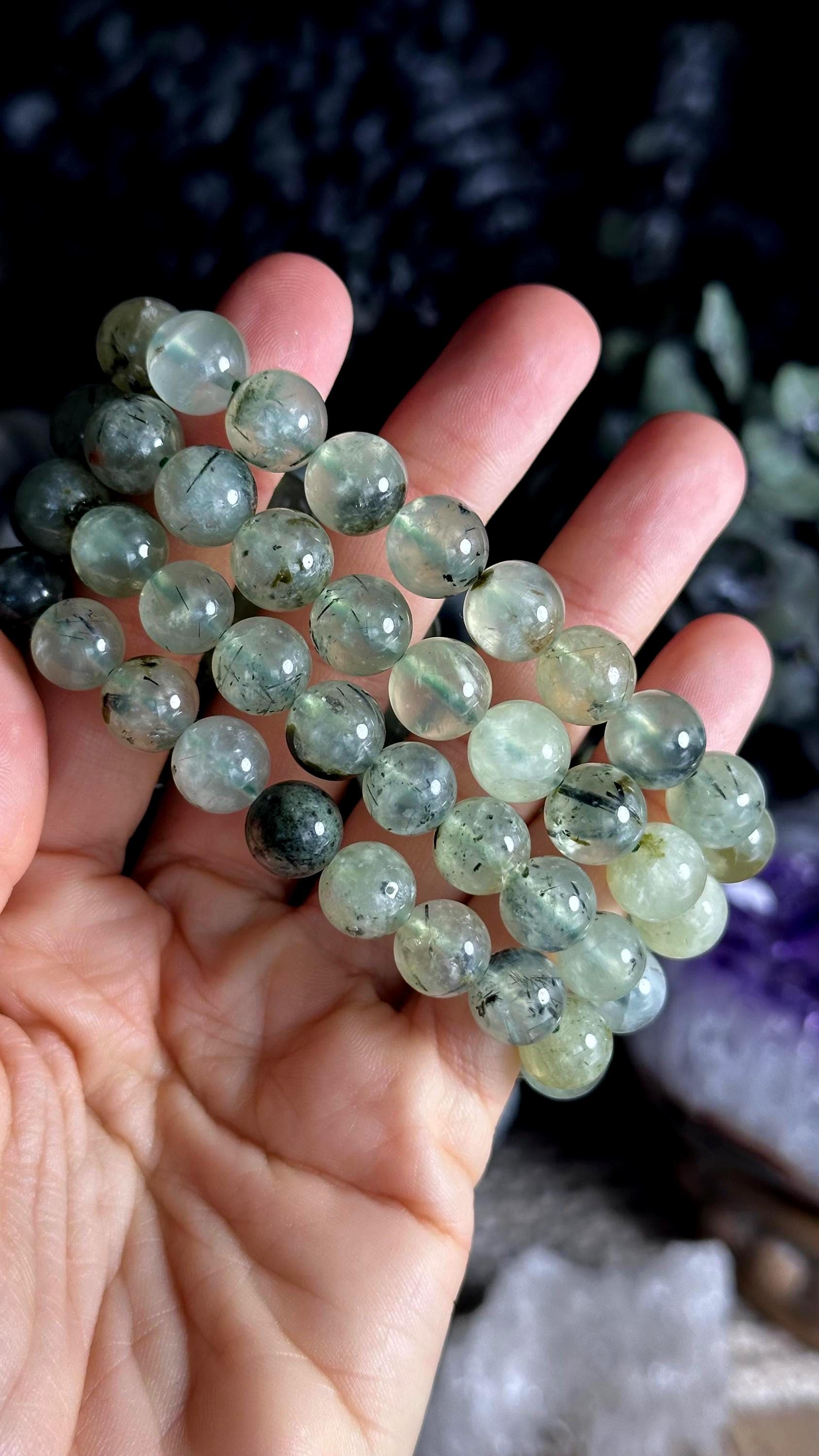 10mm Prehnite Crystal Bracelet: Gemstone Jewelry 10mm Prehnite Crystal Bracelet: Gemstone Jewelry