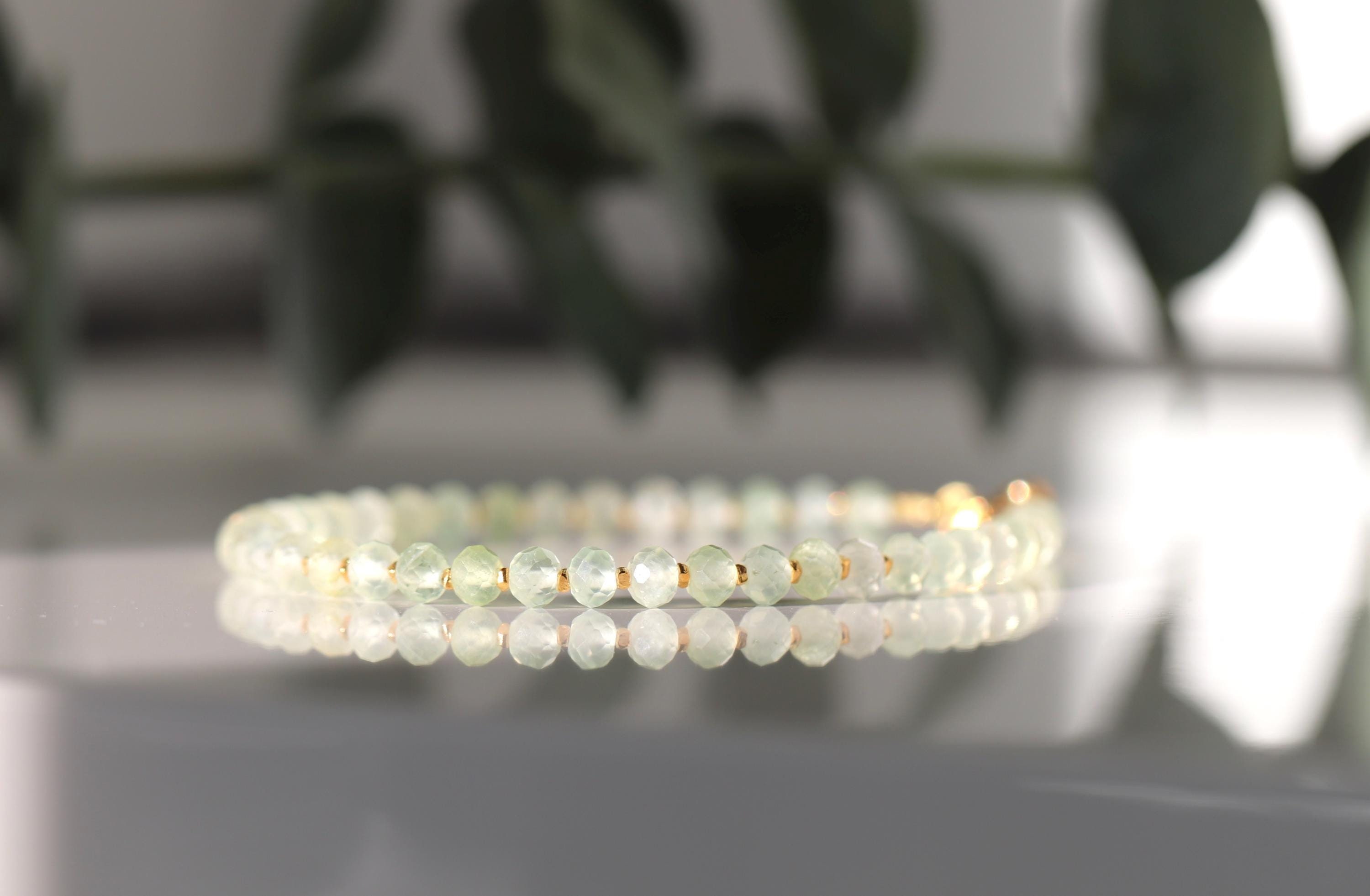 Prehnite Bracelet With 24k Gold Vermeil Karen Hill Tribe Beads – Natural Pale Green Crystal Gemstone Jewelry
