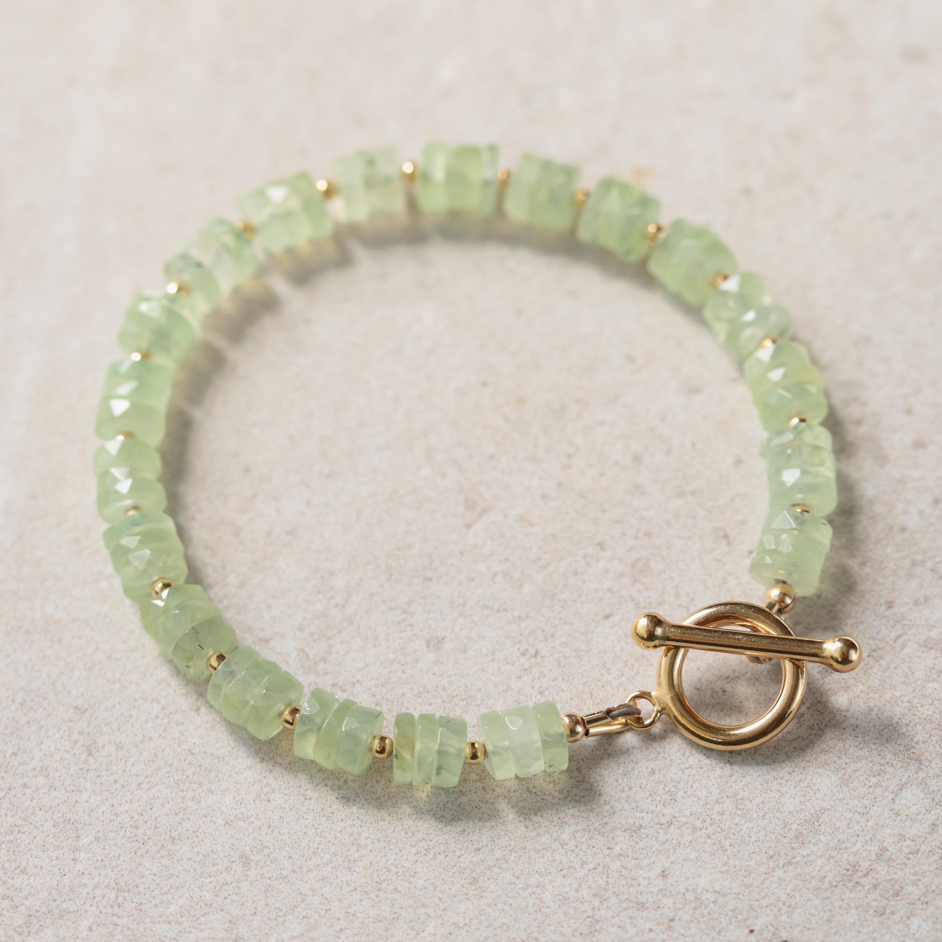 Prehnite Bracelet • Genuine Prehnite Faceted Bracelet • 14k Gold Filled • Green Gemstone Bracelet • Handmade In Canada
